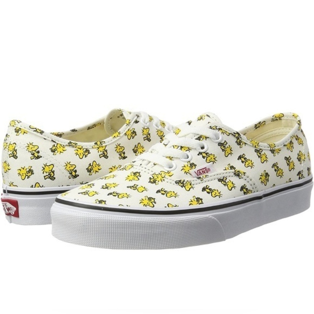 Vans Authentic White Canvas Sneakers with Yellow Cartoon Print